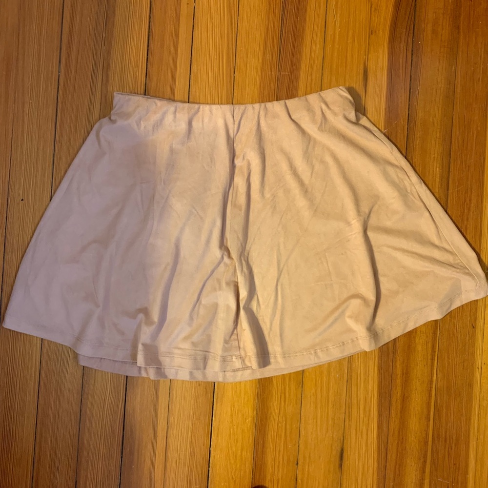 Pink suede mini skater skirt